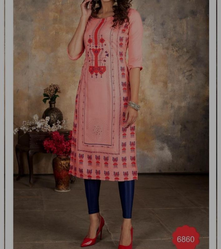 Printed Cotton Ladies Fancy Straight Kurti, Size : All Sizes