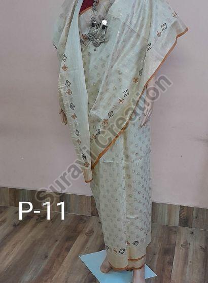 Printed Tussar Silk Creamy Sarees, Saree Length : 6.5 Meter