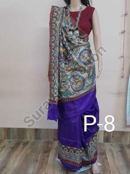 Tussar Silk Madhubani Sarees, Saree Length : 6.5 Meter