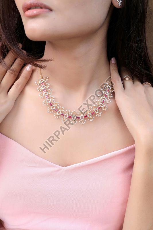 Pink Stone Diamond Necklace, Packaging Type : Velvet Box