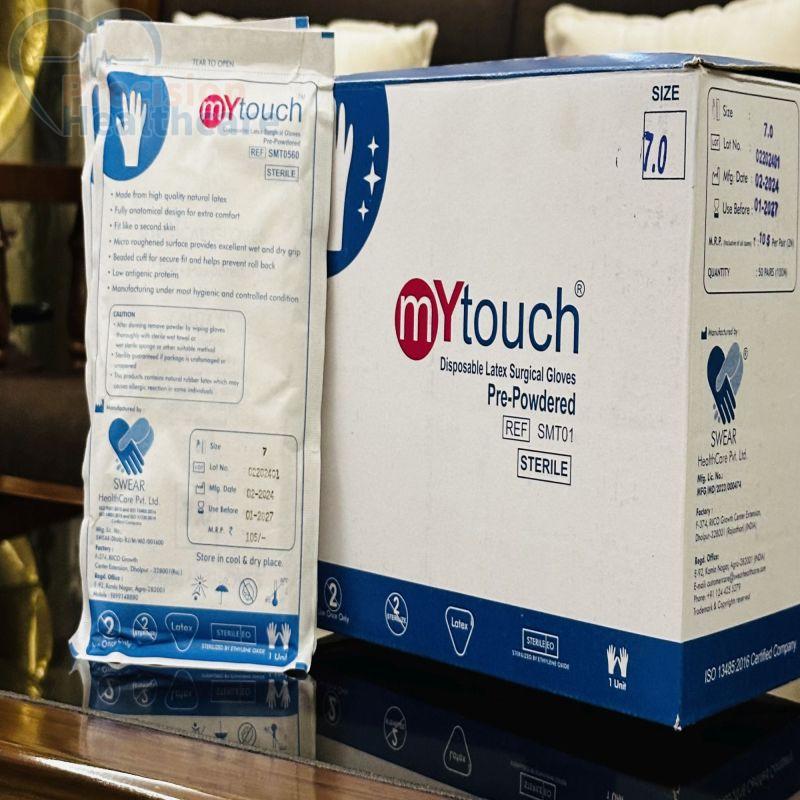 White Mytouch Latex Surgical Gloves, for Hospital, Size : Standard
