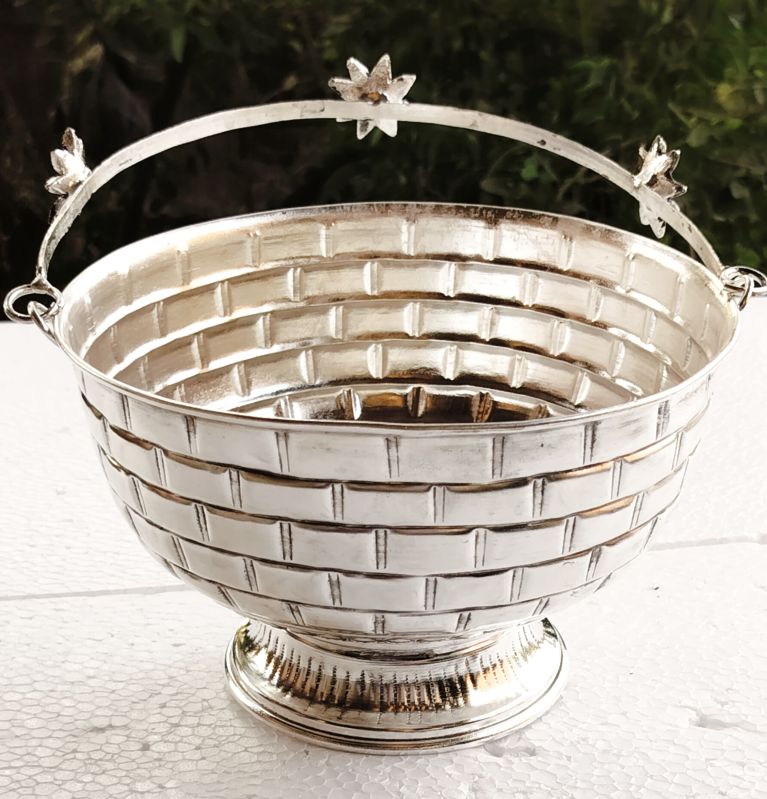 Round Polished German Silver Basket, for Decoration, Gifting, Size : Standard