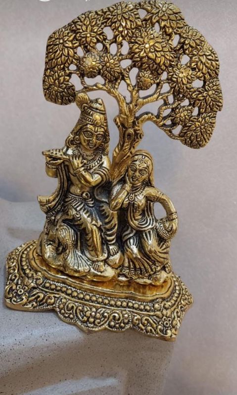 Golden Polished Brass Carved Radha Krishna Statue, for Interior Decor, Gifting, Size : Standard