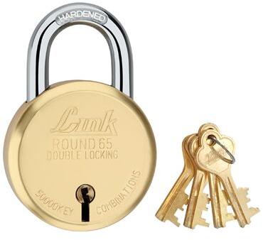 Link 65mm Round Brass Pad Lock, for Almirah, Door, Drawer