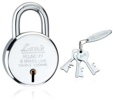 Link 77mm Round Pad Lock, for Almirah, Door, Color : Silver