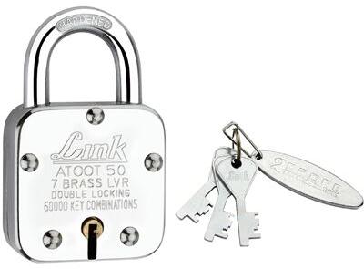 Silver Link Atoot 50mm Pad Lock, for Almirah, Door, Shape : Square