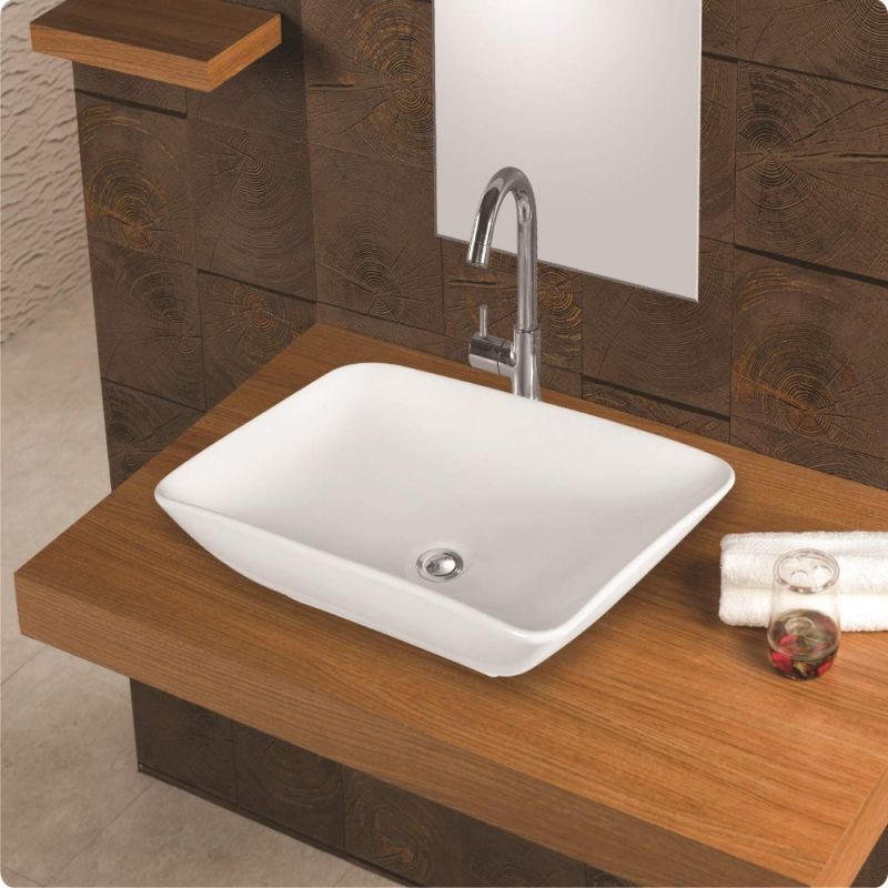 White Rectangular Ceramic Table Top Wash Basin, for Home, Hotel, Office, Restaurant, Style : Modern
