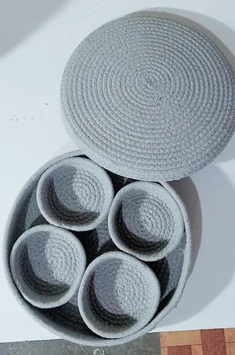 Grey Round Cotton Dry Fruit Box, Feature : Handmade