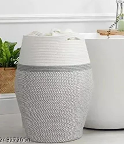 Uzer Round Handmade Cotton Laundry Basket, Feature : Re-usability, Washable