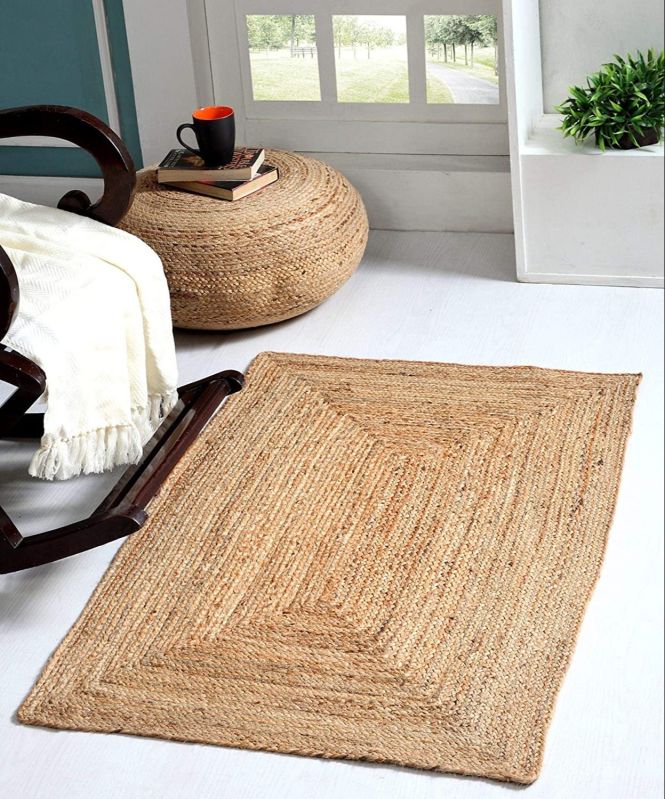 Brown Uzer Rectangular Plain Jute Braided Rug, for Floor, Packaging Type : Carton Box