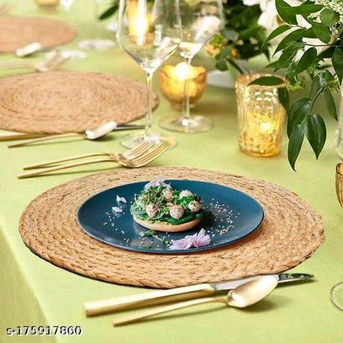 Brown Uzer Plain Round Jute Table Mat, for Home, Size : Multisizes