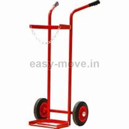Easy Move Red Polished Iron Gas Cylinder Hand Trolley, for Industrial