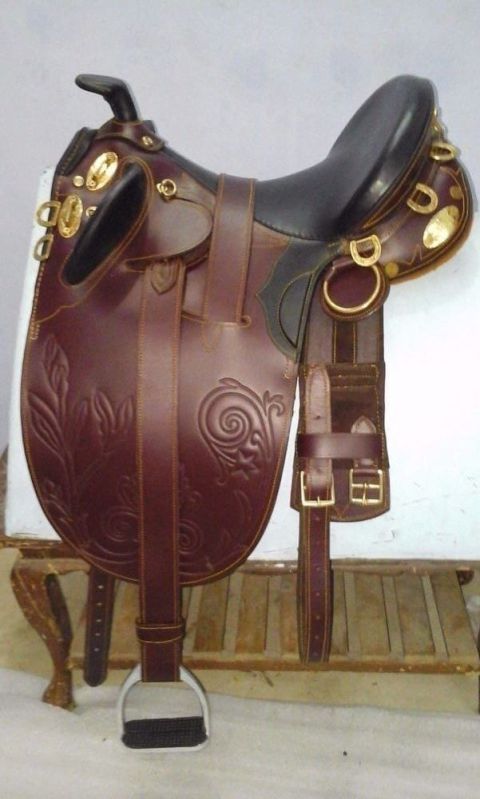 Horse Leather Western Saddle, Color : Brown