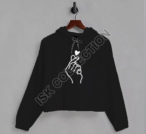 Chutki Printed Black Crop Hoodie, Gender : Female