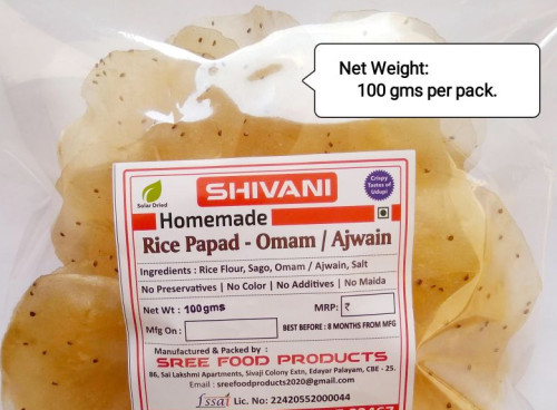 Brittle Natural ajwain rice papad, for Food, Human Consumption, Purity : Sree Shivani
