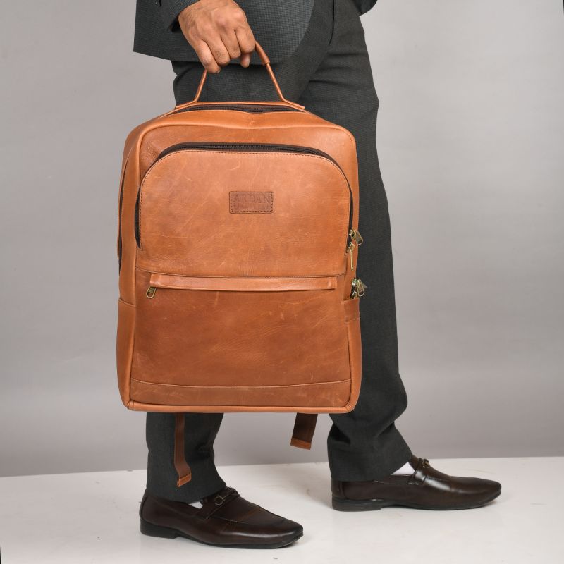Brown Plain Leather Backpack