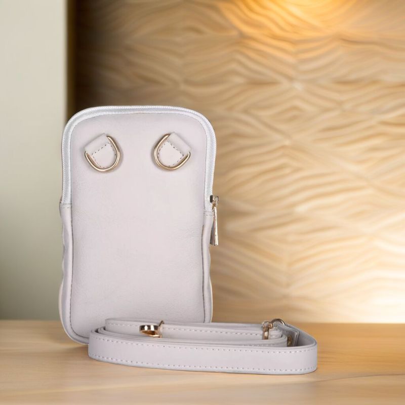 White Plain Leather Crossbody Bag, for Corporate Gifts, Promotional Gifts, Technics : Handmade