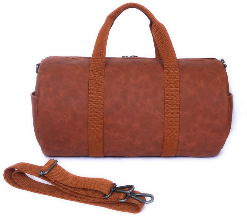 Brown Plain Leather Duffle Bag