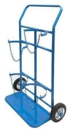 Blue Color Coated Mild Steel Double Cylinder Trolley, for Hospitals, Loading Capacity : 200-300kg