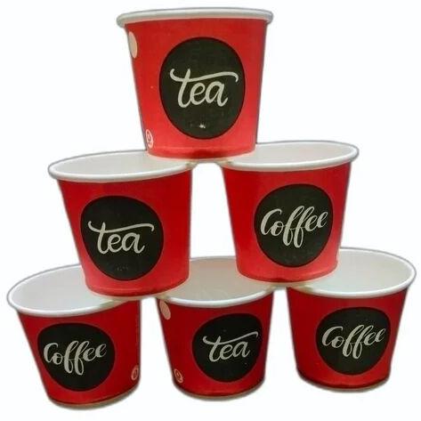 Red 100 ML Printed Paper Tea Cup, for Coffee, Style : Single Wall