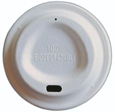 White Round Plain 80mm Bagasse Sipper Lid, for Covering Drinks