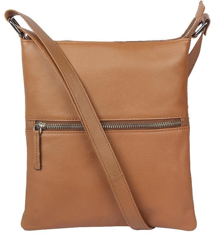 Brown Plain Leather Messenger Bag, For School, Office, College, Closure Type : Zip