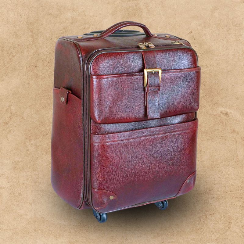 Brown Plain Leather Trolley Bags, for Casual, Shopping, Style : Modern