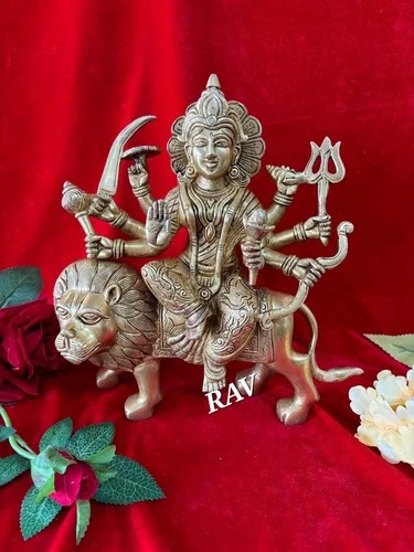 Brass Durga Statue, Color : Golden