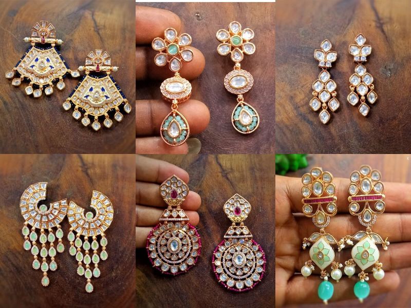 Gold Plated Brass kundan earrings, Style : Modern