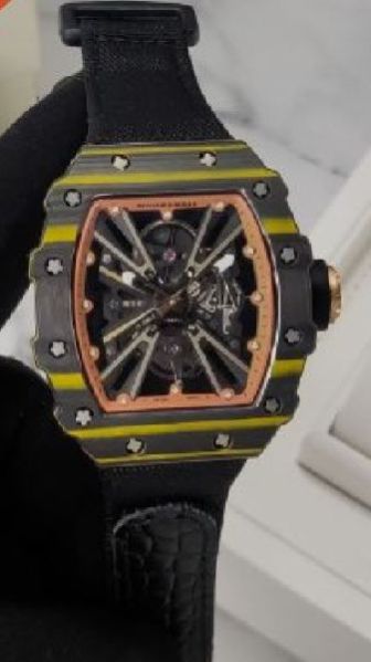 RICHARD MILLE Carbon Skeleton Dial Carbon TPT Case Silicone Strap Automatic Watch