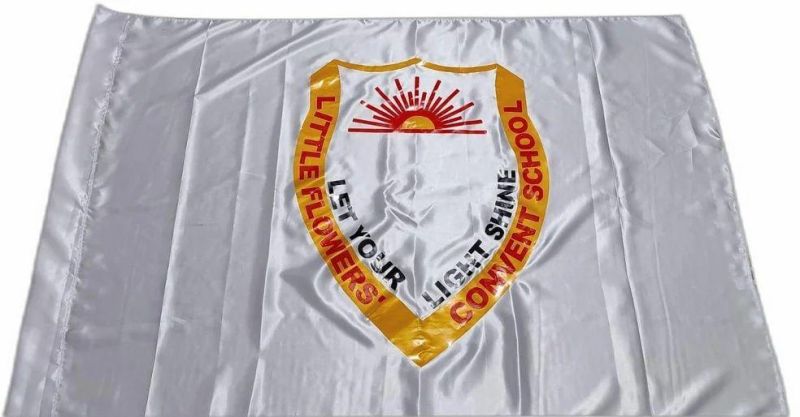 Rectangular Satin Printed White School Flag