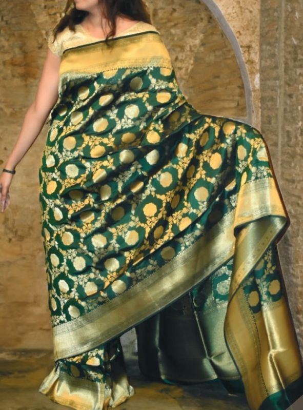 Printed Silk J1-541 Banarasi Saree, Color : Green