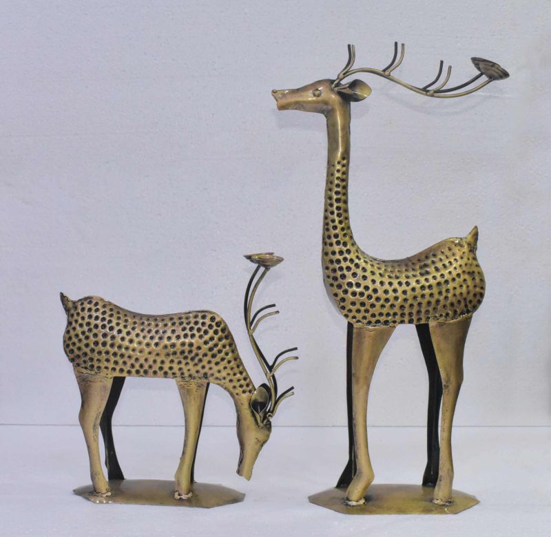 Carved Polished Brass Deer Statue for Interior Decor, Home, Gifting