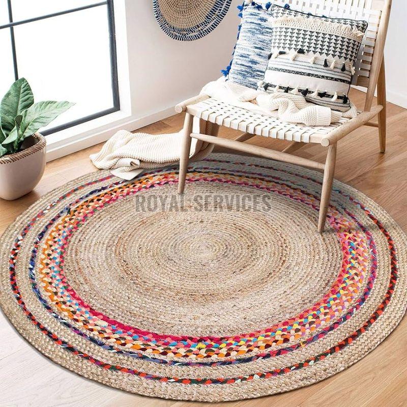 Multicolor Round Plain Handloom Jute Rug, for Home, Size : All Sizes