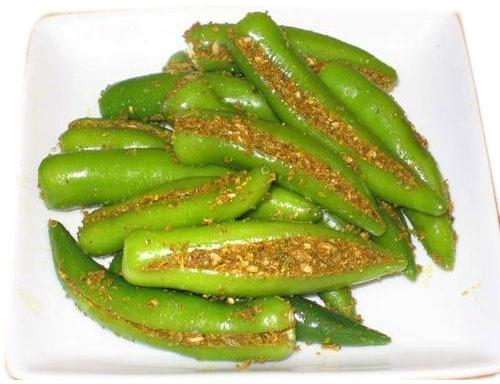 Stuffed Green Chilli Pickle for Human Consumption