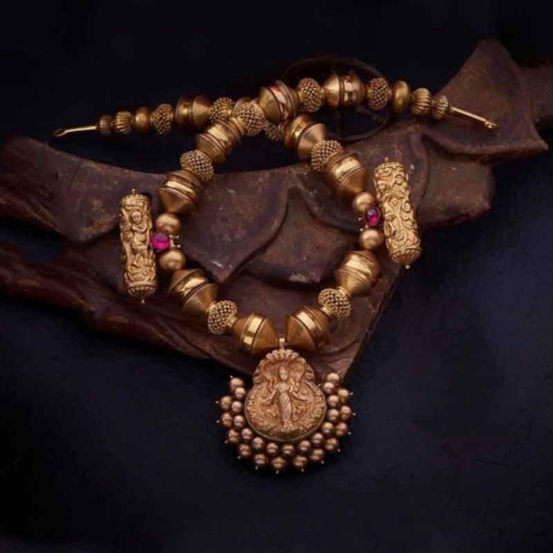 Gold Antique Handmade Laxmi Necklace, Gender : Female