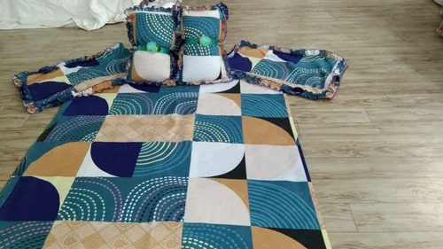 Printed Silk Toffee Cushion Bedding Set, Technics : Machine Made