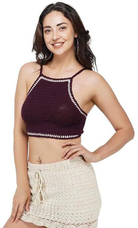 Ladies Halter Crochet Purple Top