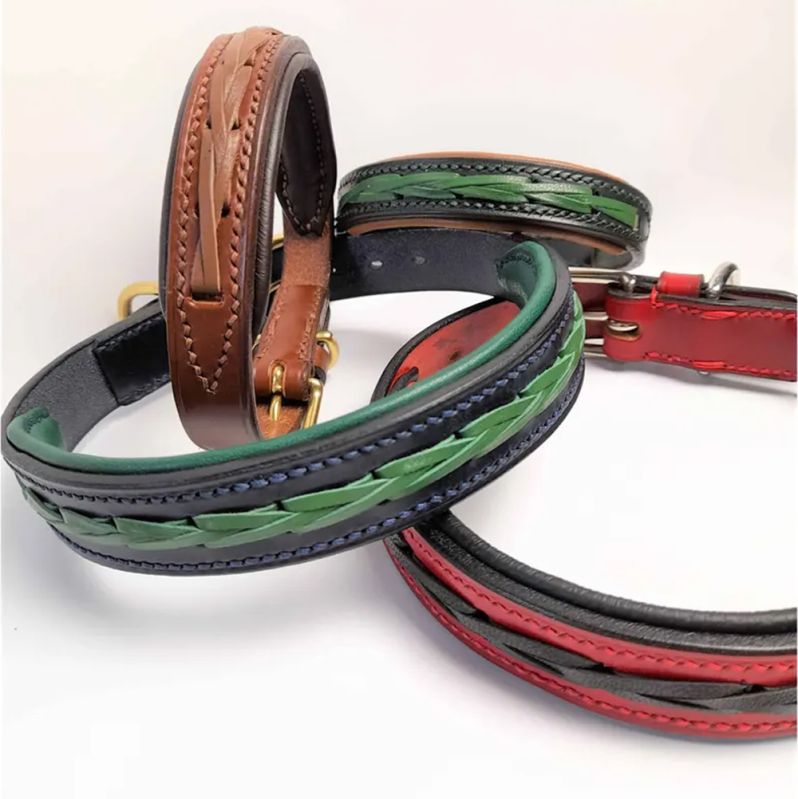 Joya International Braided Leather Dog Collar, Buckle Material : Brass