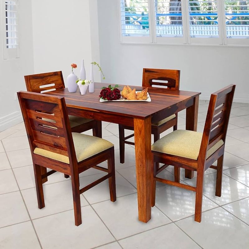 Polished Natural Dining Wooden Table Set, Dimension (LxWxH) : Customize