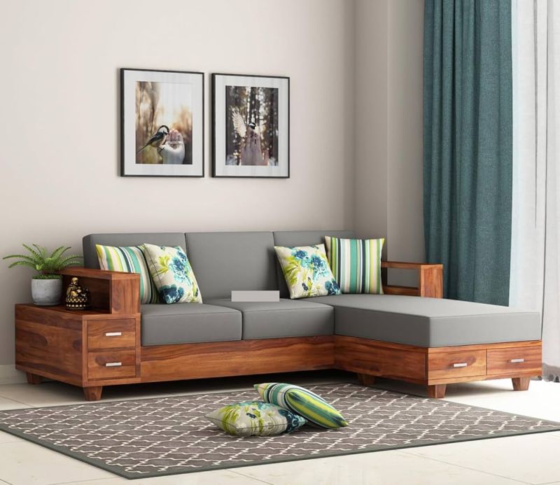 L Shape Wooden Sofa Set, Seat Material : Customize