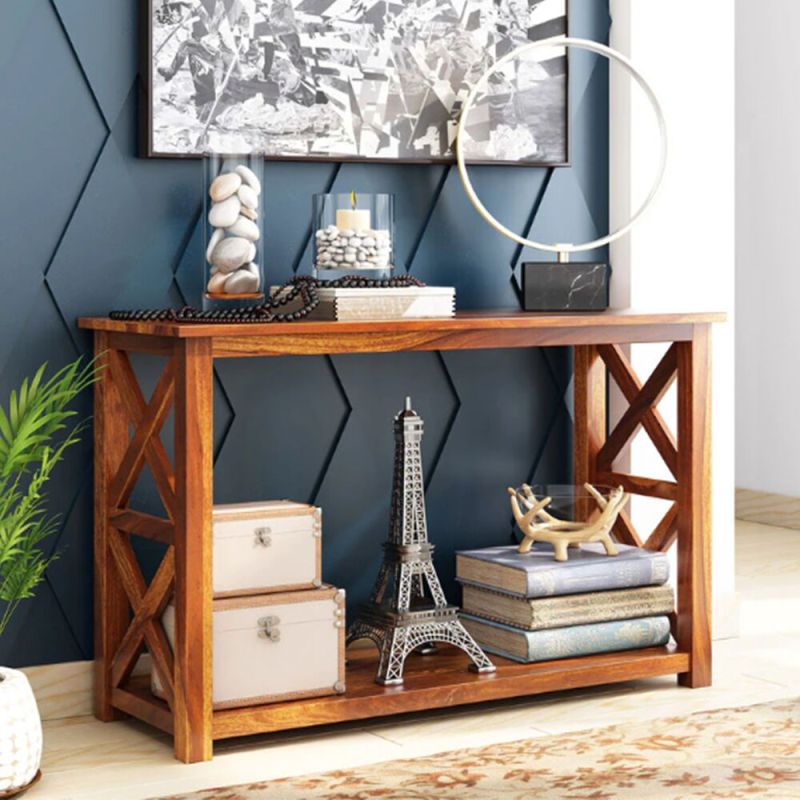 Polished Oak Wooden Console Table, for Home