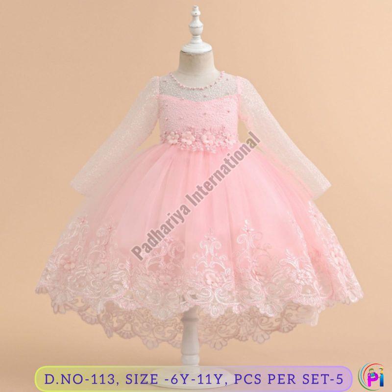 Fancy Kids Girls Party Wear Frock, Technics : Machine Made