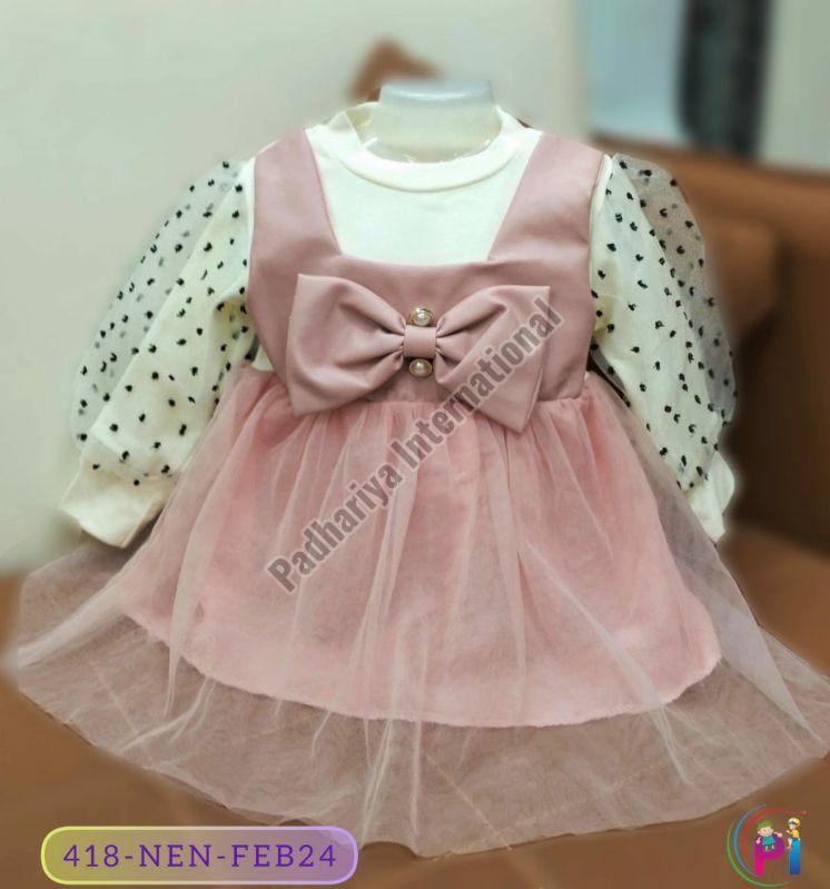 Net Girls Casual Wear Frock, Technics : Machine Made