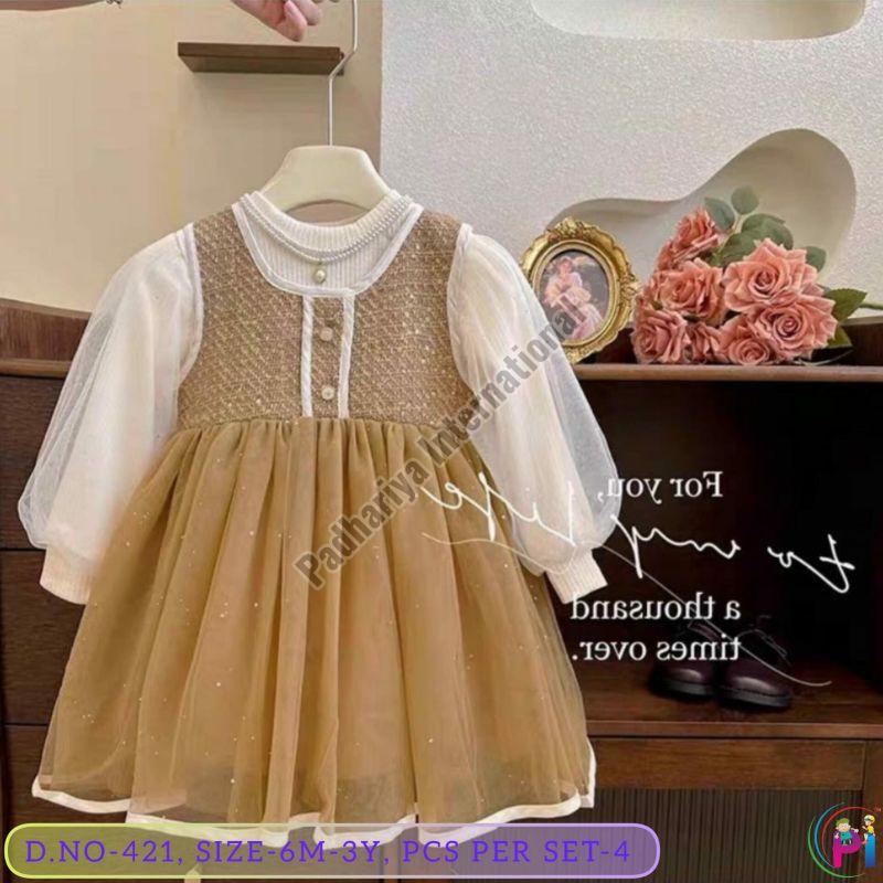 Brown Kids Girls Casual Wear Frock