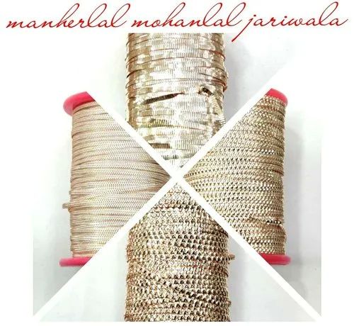 Golden Polyester Mukaish Dabka Nakshi Thread, for Textile Industry, Embroidery, Packaging Type : Roll