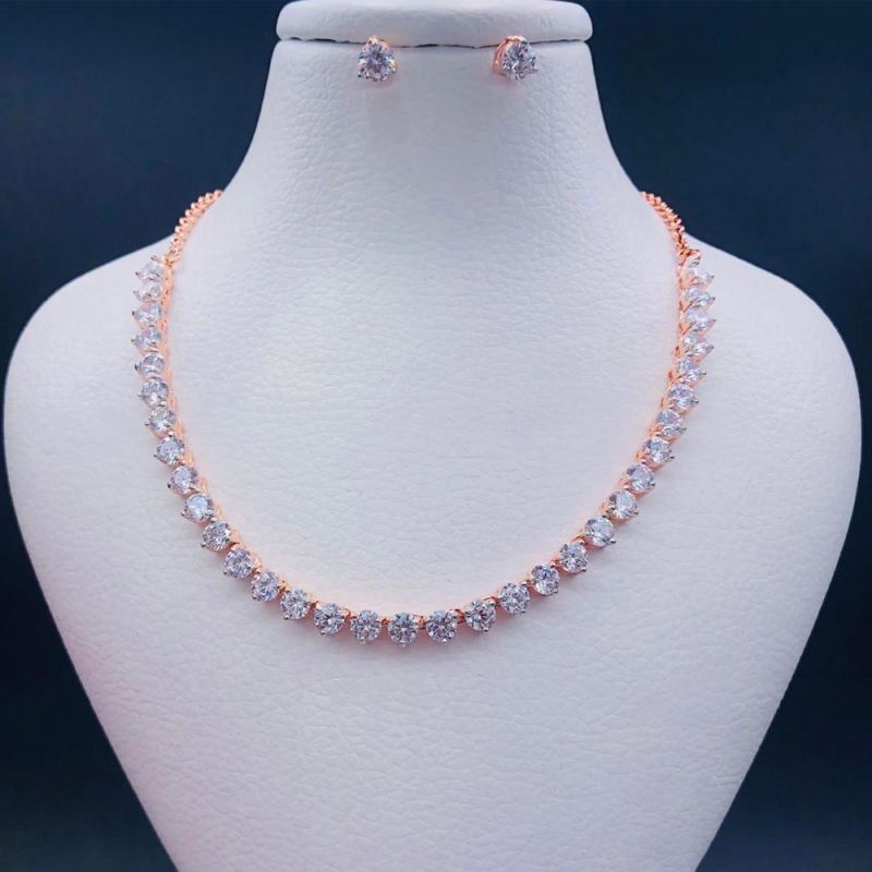 925 Sterling Rose Gold Circular Grace Choker Necklace Set