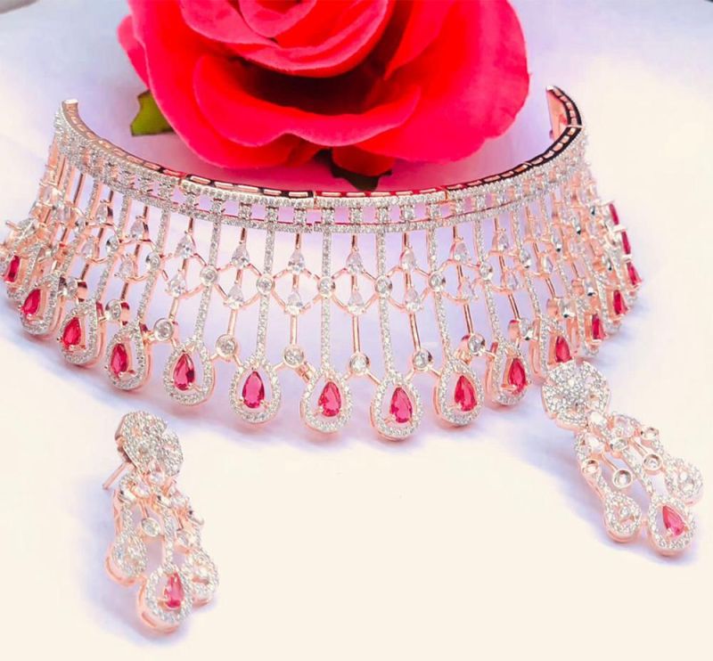 925 Sterling Rose Gold Trendy Wedding Sparkle Choker Set