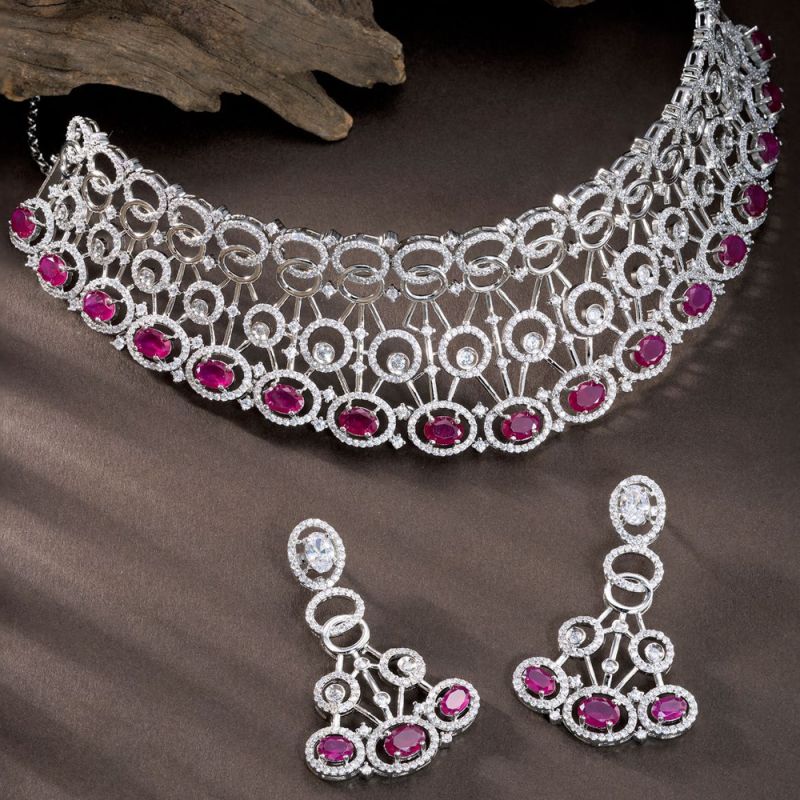 925 Sterling Silver Graceful Oval Choker Necklace Set