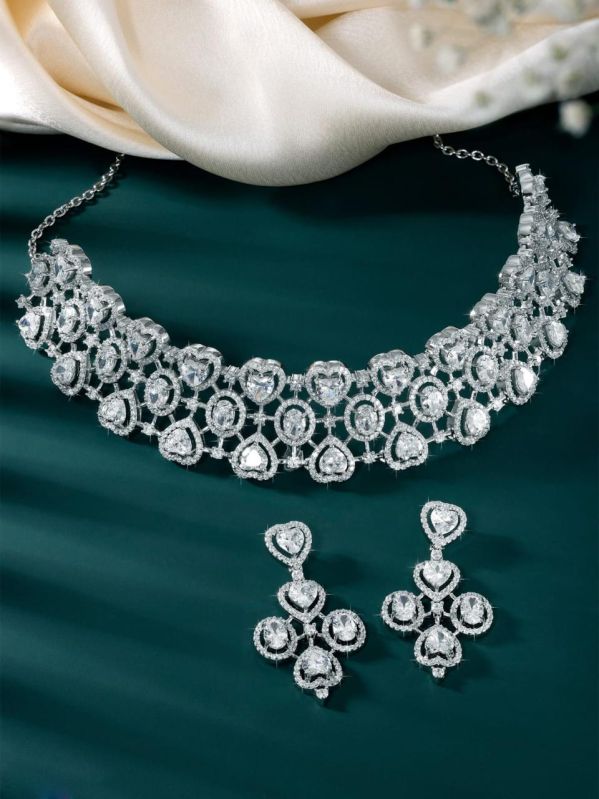 925 Sterling Silver Heart Shape Diamond Necklaces Set